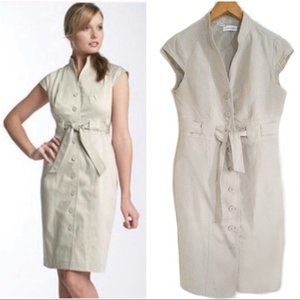Calvin Klein Khaki Midi Dress Size 8 Linen Blend